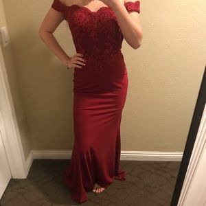 Burgundy off the shoulder dress